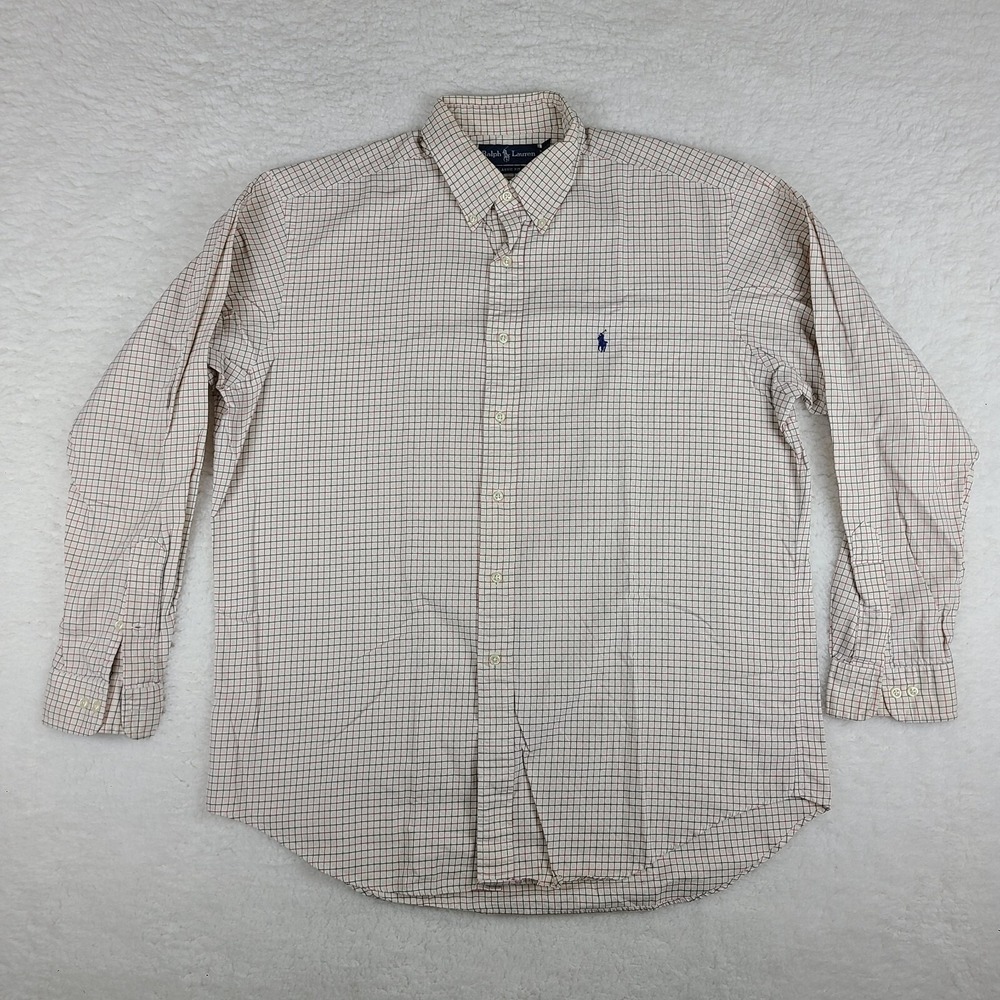 Ralph Lauren‎ Shirt Mens 16.5 / Large Blue Red Beige Dress Button Down VTG *
